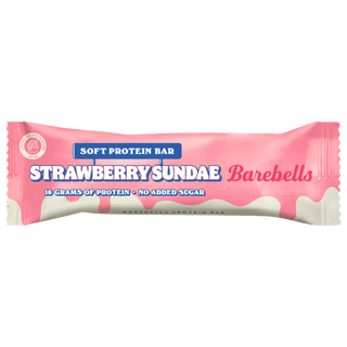 Rosa proteinbar med gräddmönster, Barebells Soft Strawberry Sundae, 12 x 55 g.