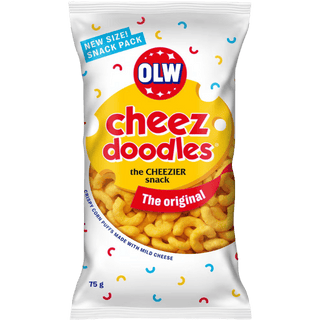 OLW Cheez Doodles, vit 75 g-påse med krispiga ostbågar, original
