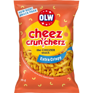 OLW Cheez Cruncherz Extra Crispy, orange 75 g-påse med krispiga ostsnacks