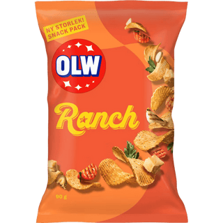 OLW Ranch chips, orange 90 g-påse med räfflade chips i kryddig ranchsmak