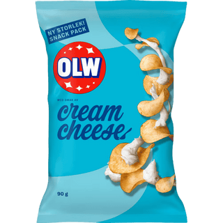 OLW Cream Cheese chips, turkos 90 g-påse med krispiga chips i färskostsmak