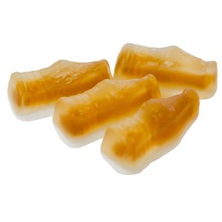 Bärnstensfärgade colaflaskor i gelé, Haribo Happy Cola Liquid Center, 3 kg.