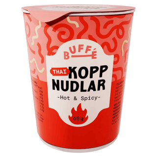 Buffé Thai kopp nudlar Hot & Spicy, röd mugg med snabbnudlar i het kryddig smak, 65 g.
