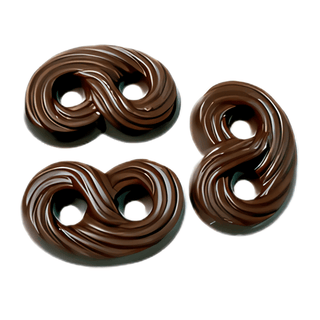 OJ Chokladkringlor, blanka mörk choklad-kringlor i åtta-form, 2 kg.