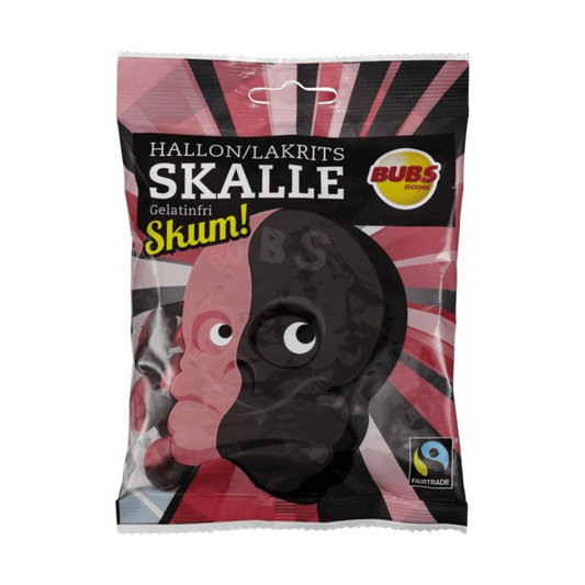 Bubs Hallon/Lakrits Skalle 90g – Sött och Salt Skumgodis till Grossistpris