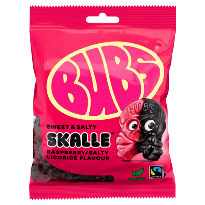 Bubs Raspberry Salty Licorice SKALLE 16 X 90 G